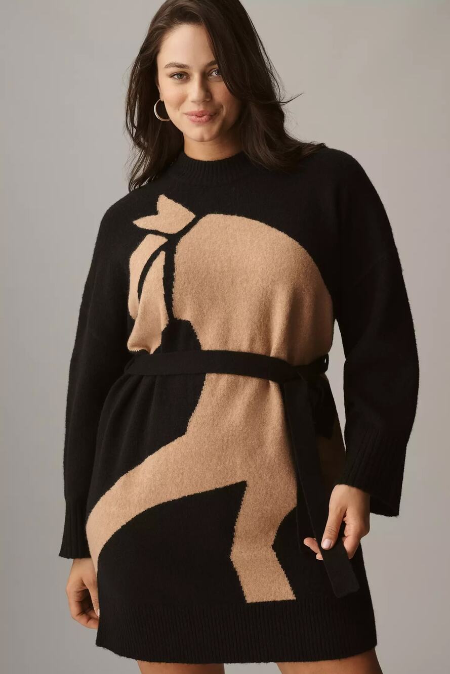 nwt ANTHROPOLOGIE COREY LYNN CALTER sz 1X Heidi Horse Icon Belted sweater dress
